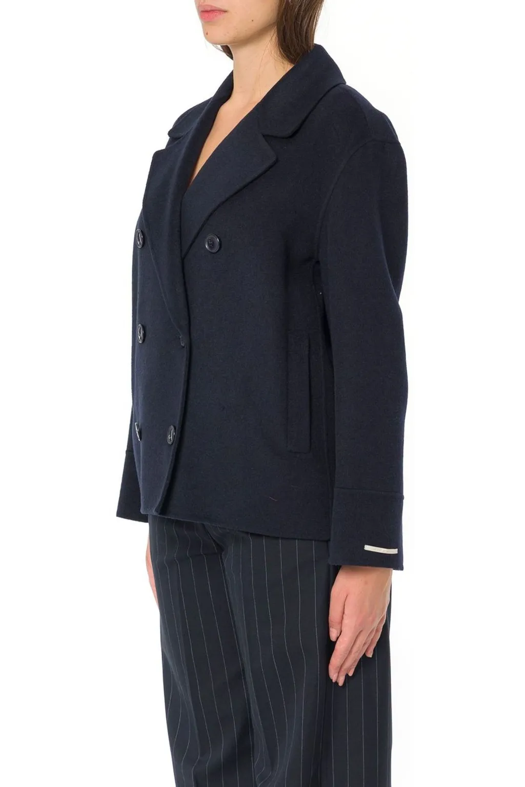 Double-Breasted Wool Blend Pea Coat