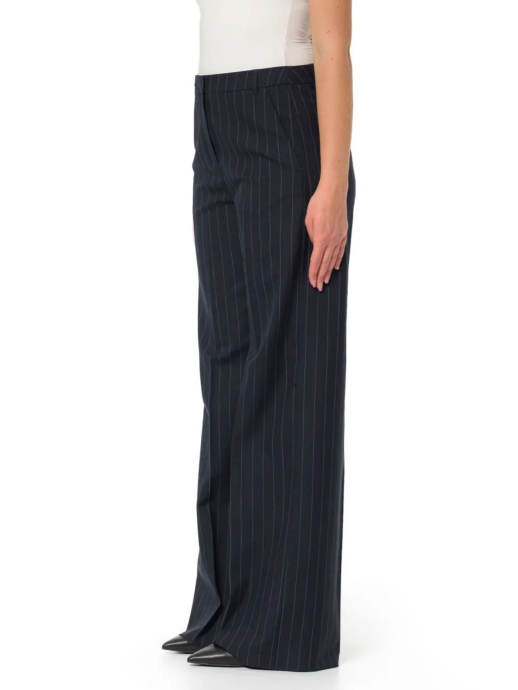 Pinstripe Wide-Leg Trousers