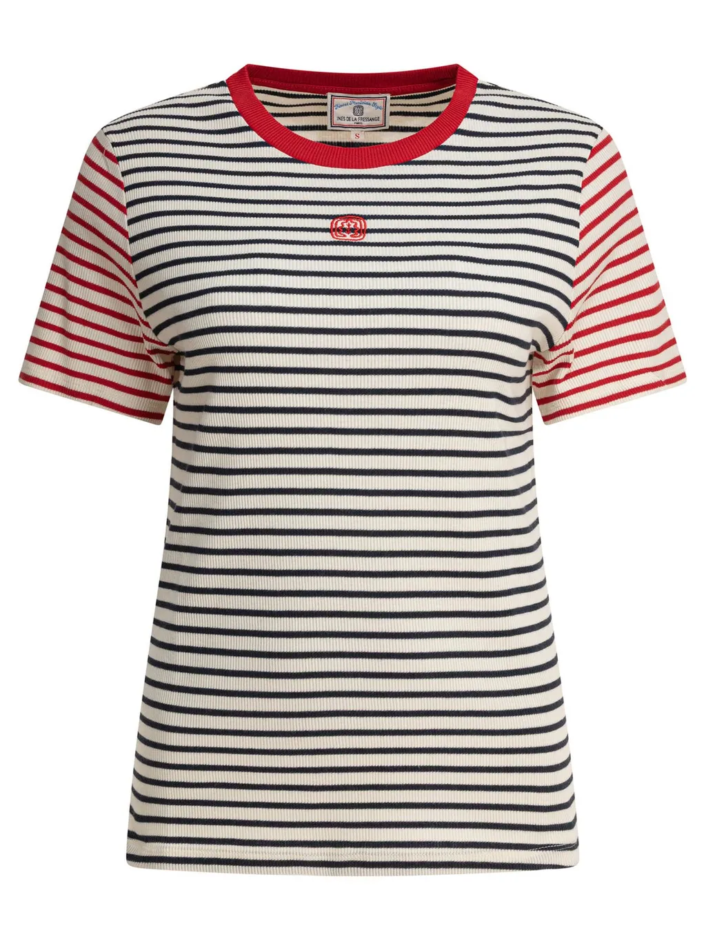 Striped T-Shirt With Contrast Collar And Sleeves