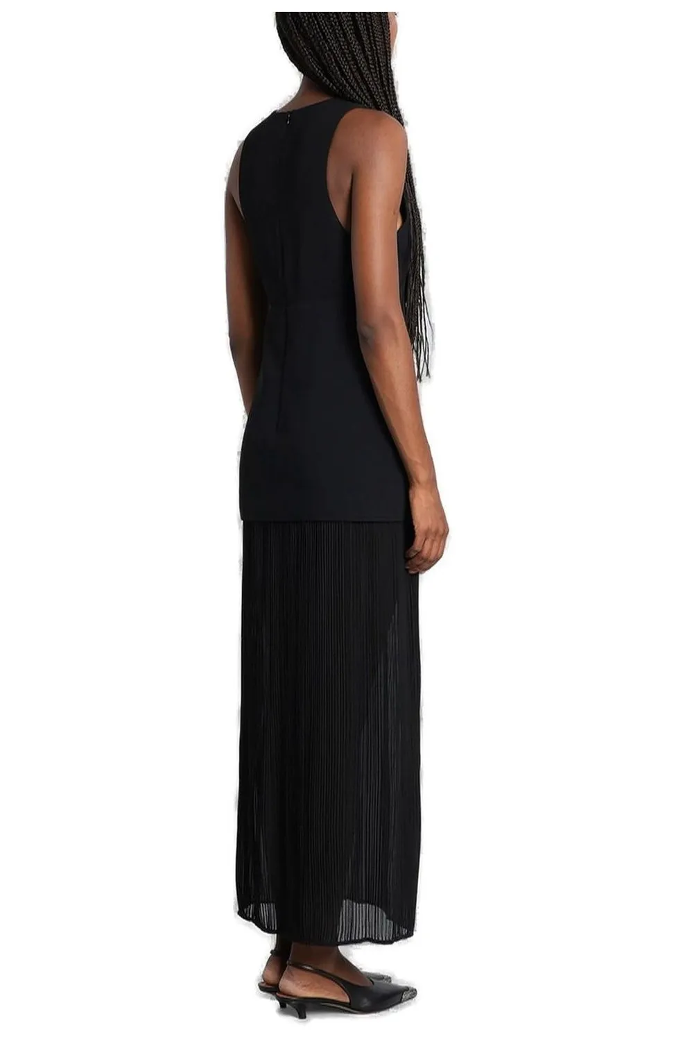 V-Neck Sleeveless Maxi Dress With Pleated Skirt