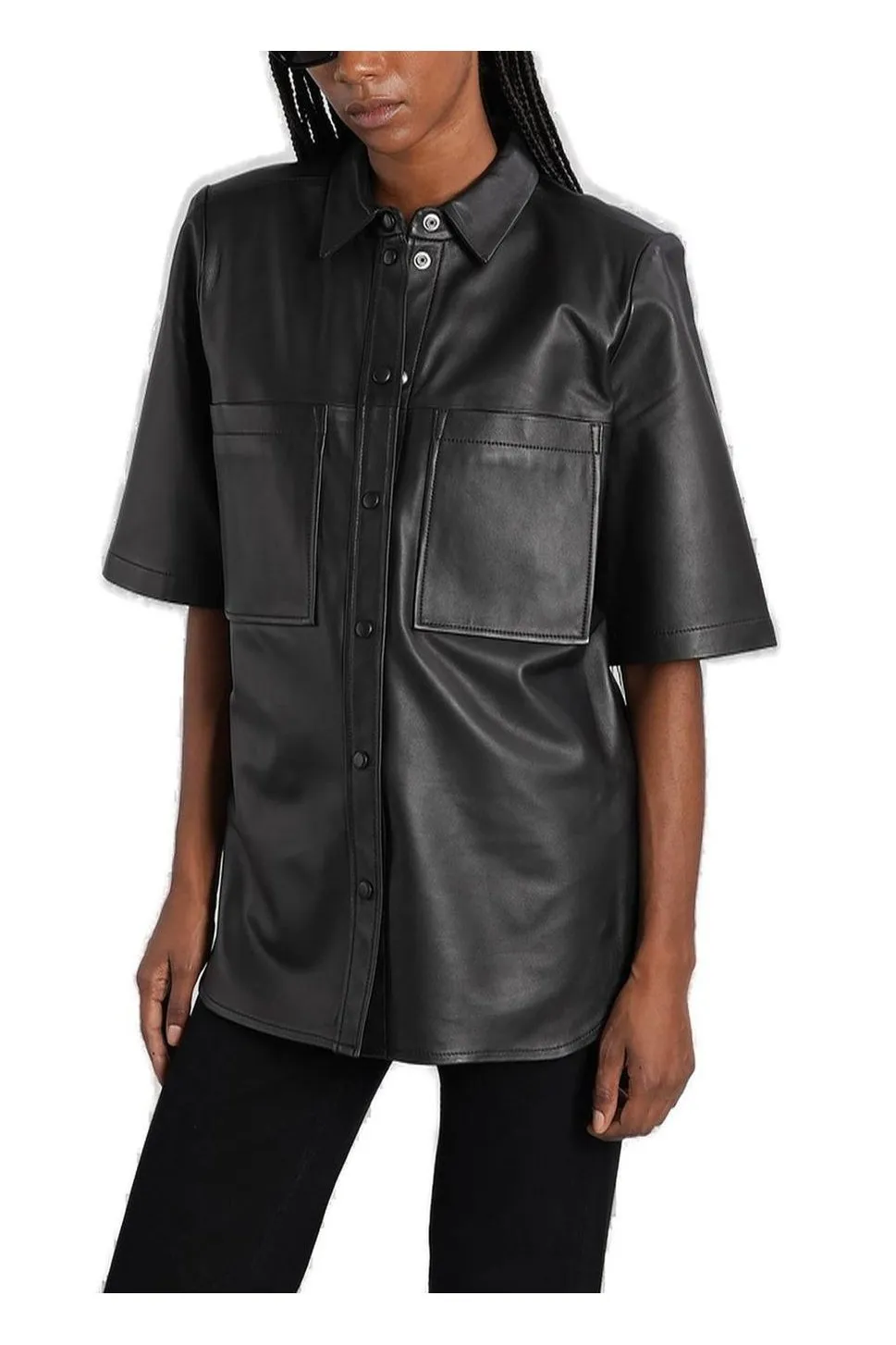 Short Sleeve Faux Leather Shirt