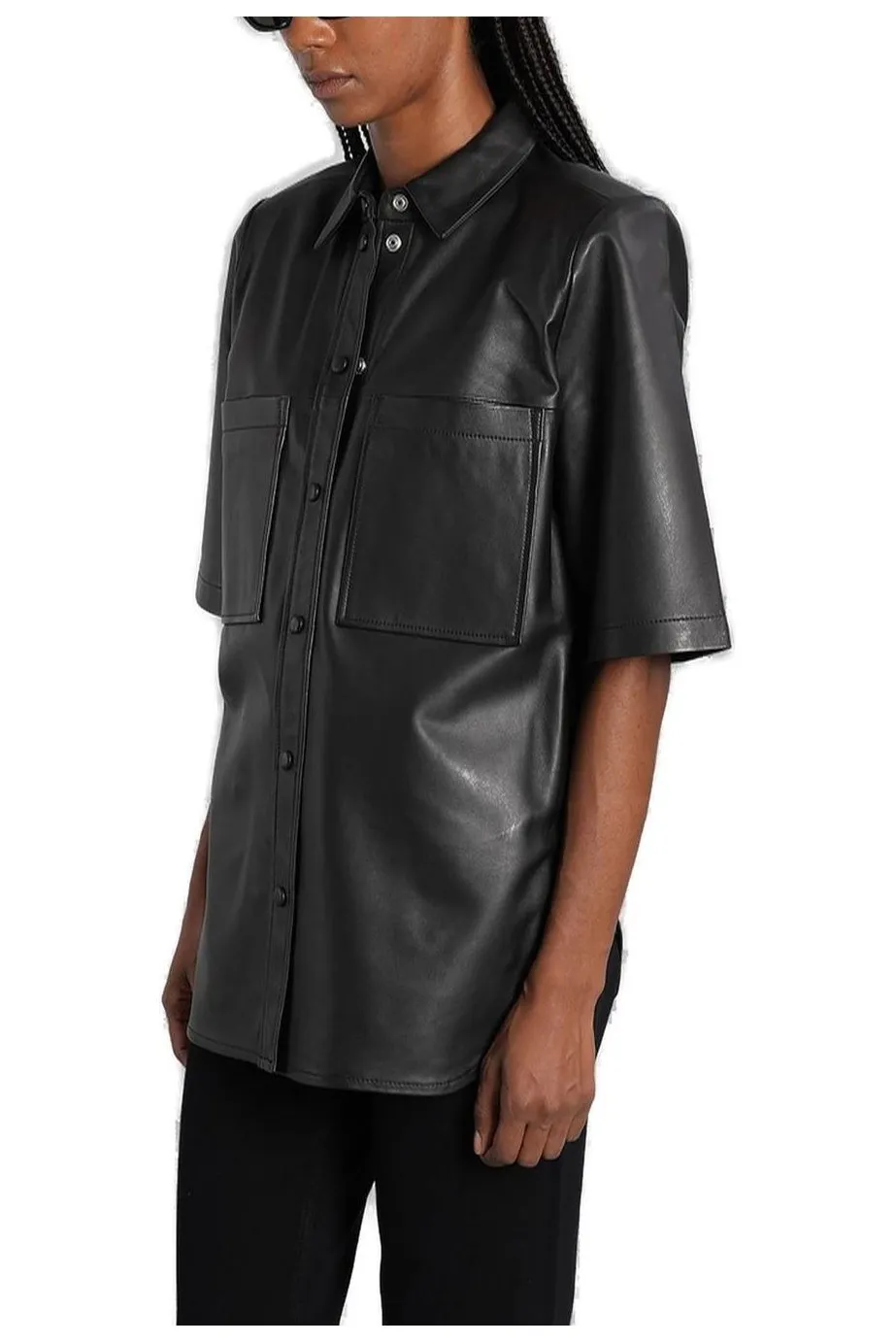 Short Sleeve Faux Leather Shirt