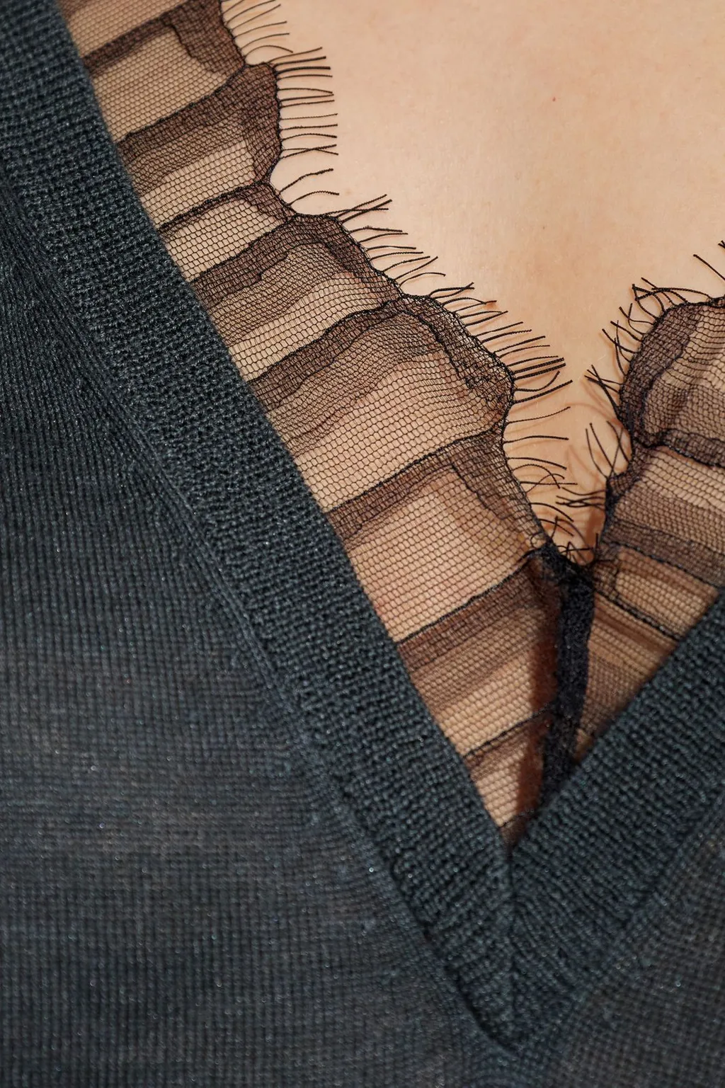 V-Neck Sweater With Lace Trim