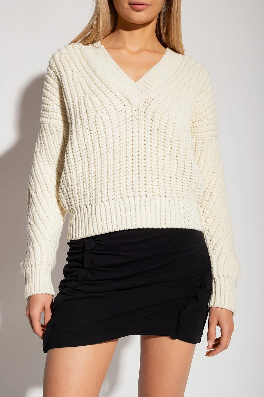 V-Neck Ribbed Knit Sweater