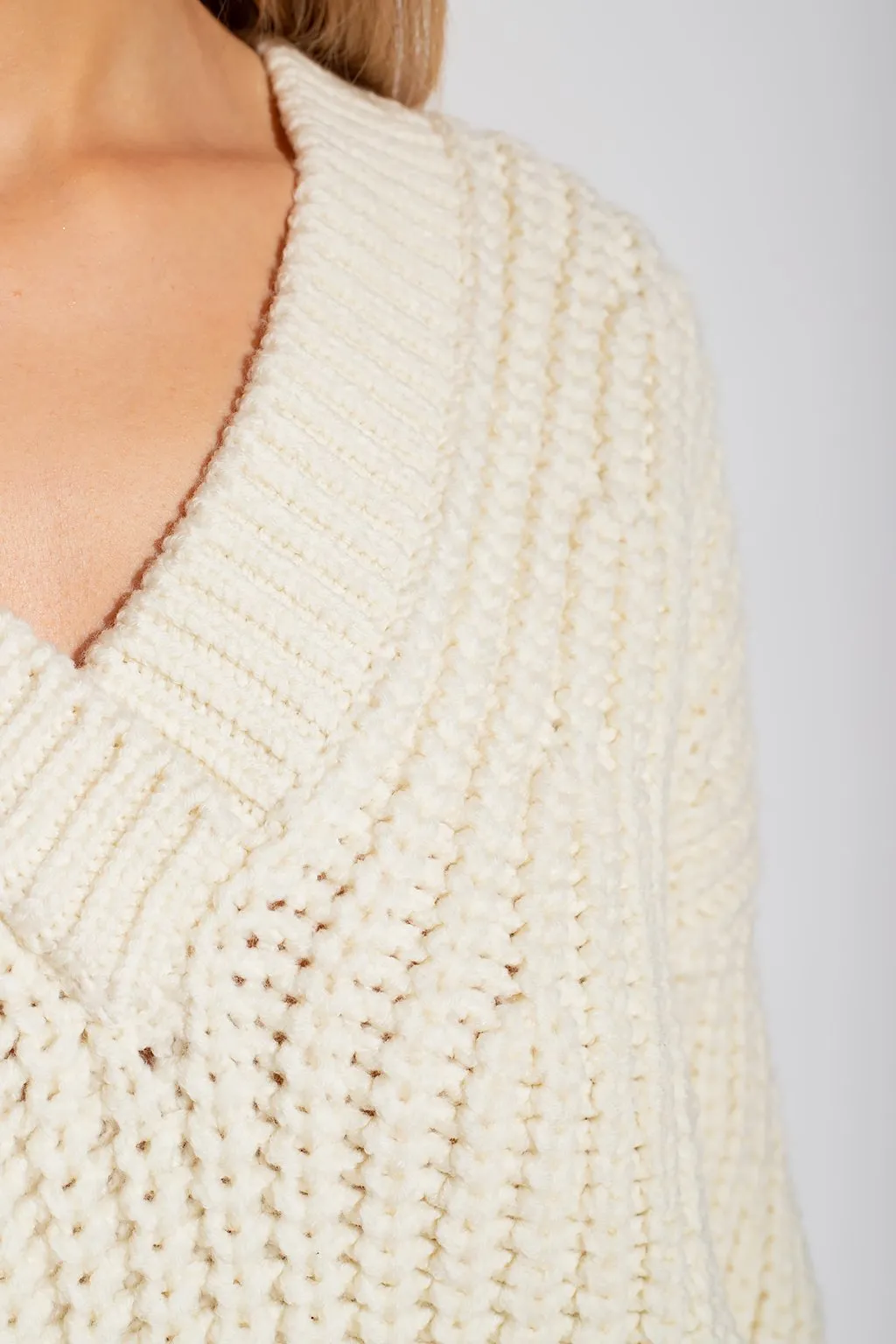V-Neck Ribbed Knit Sweater