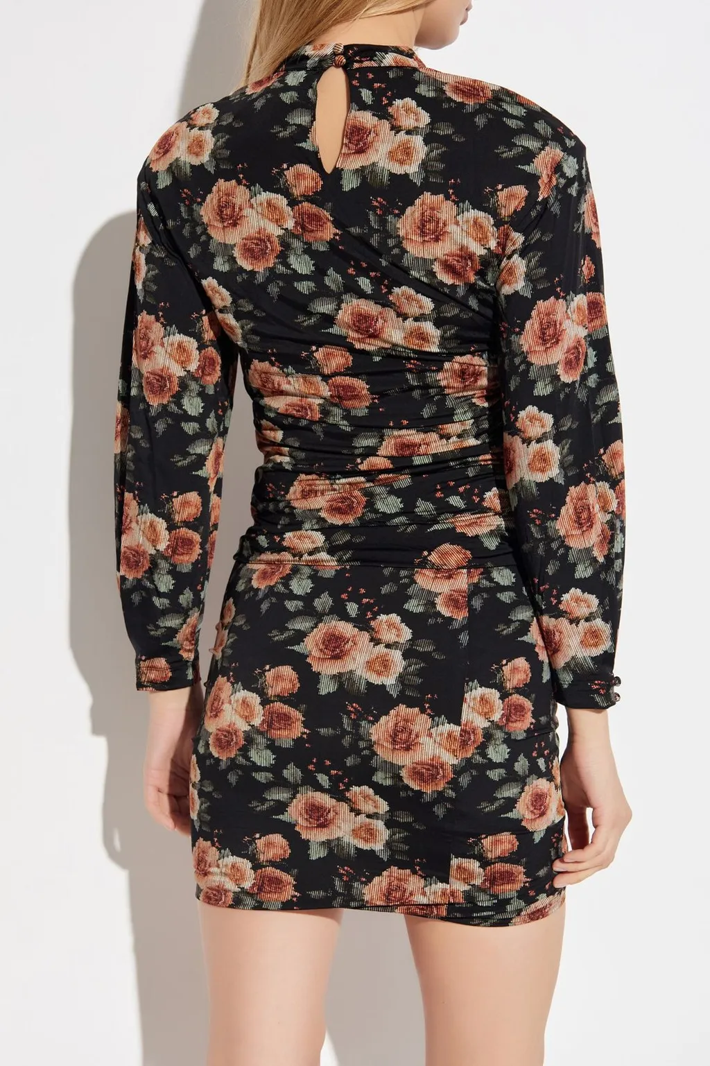 Floral Print Ruched Mock Neck Top