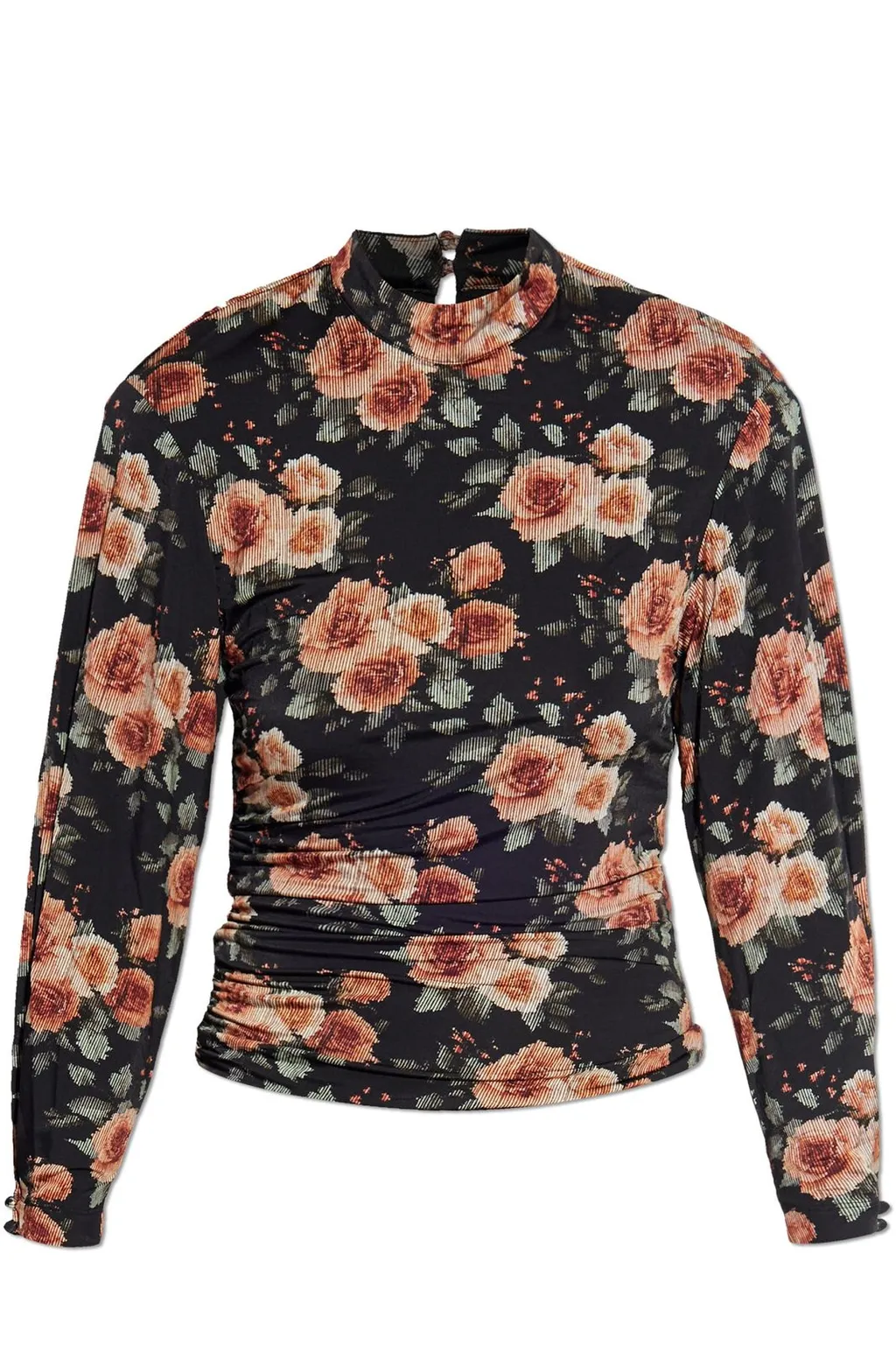 Floral Print Ruched Mock Neck Top
