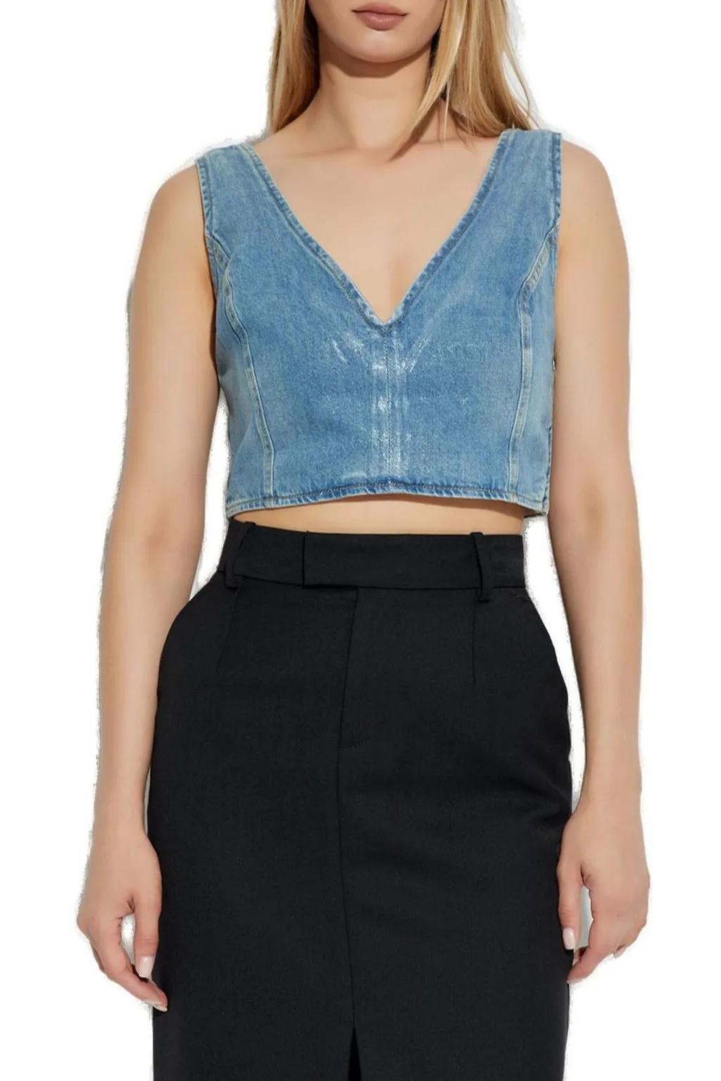 Denim V-Neck Crop Top