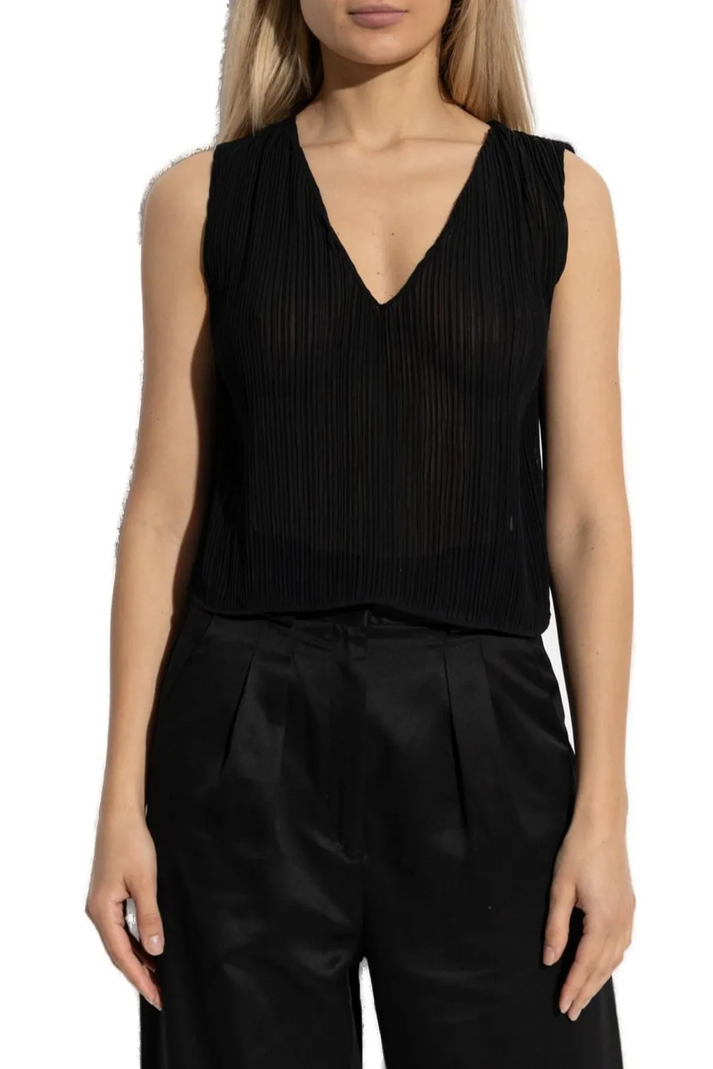 Pleated V-Neck Top
