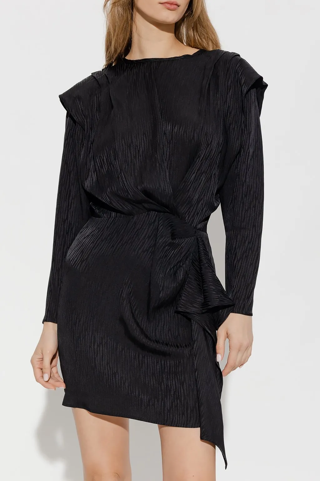 Ruched Faux Leather Mini Dress