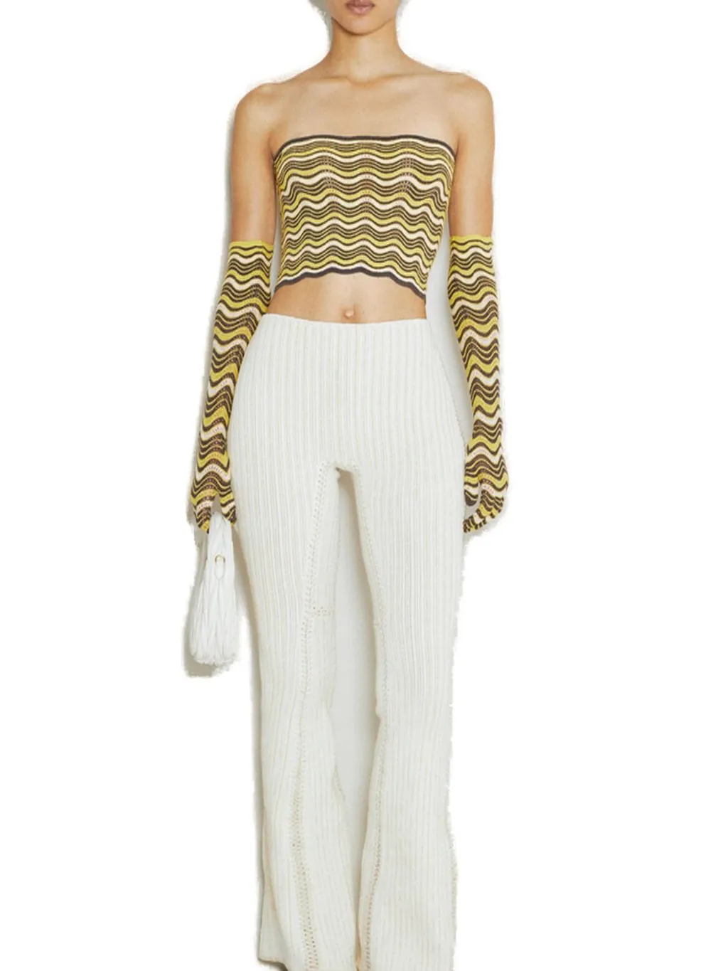 Cropped Zigzag Knit Tube Top And Gloves Set