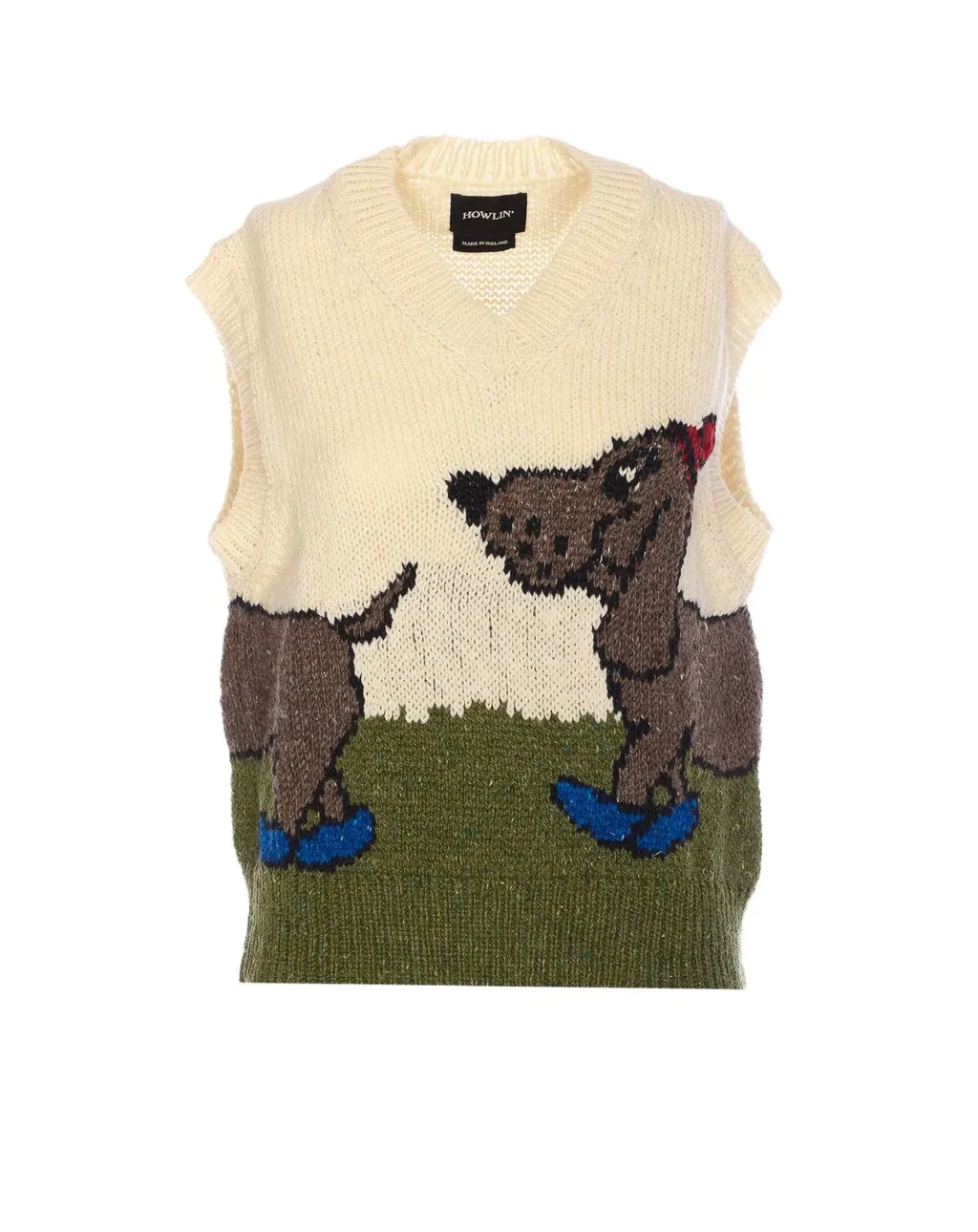 Wool Vest With Dog Motif