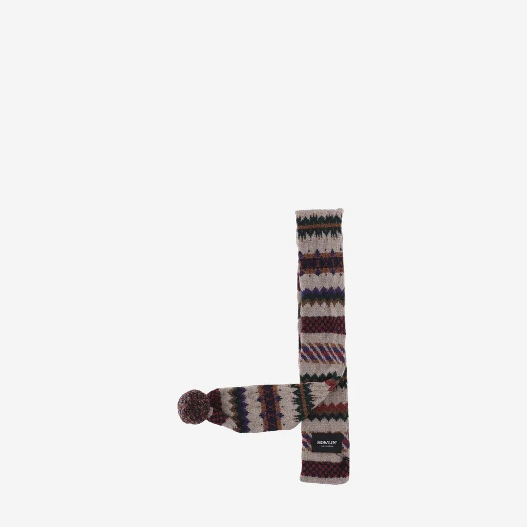 Fair Isle Knit Scarf With Pom-Pom