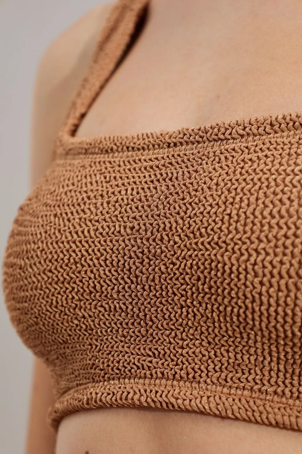 Textured Square Neck Bikini Top And Bottom Set