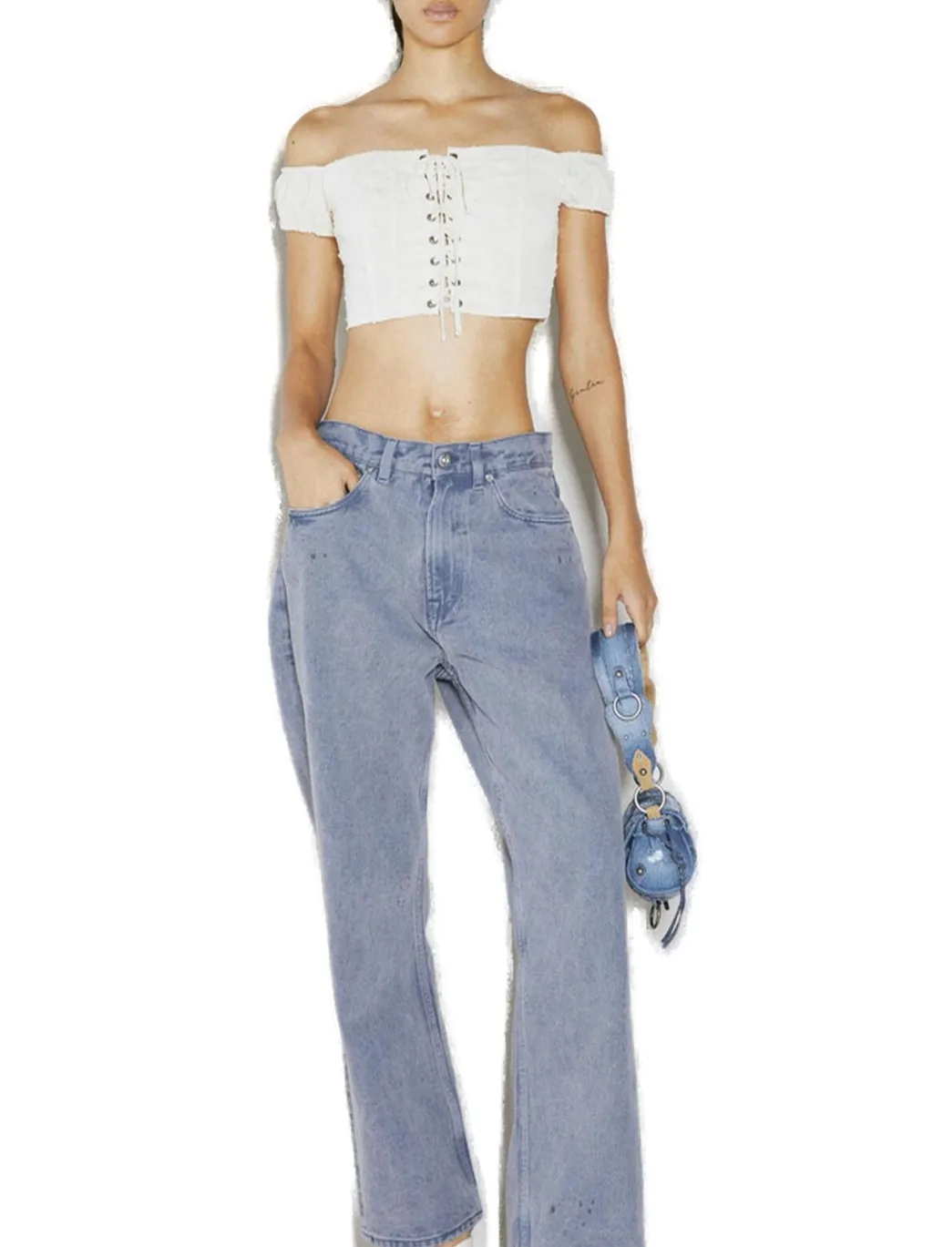 Off-The-Shoulder Lace-Up Crop Top