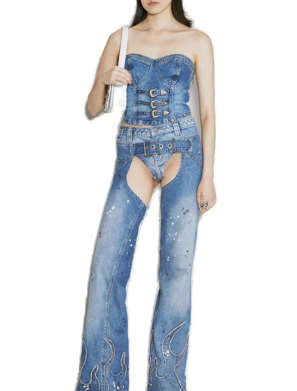 Denim Corset Top And Chaps Set