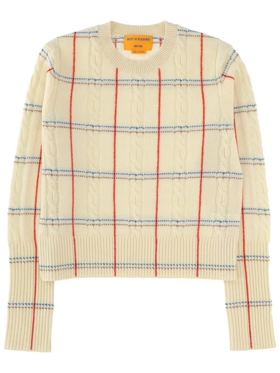 Cable Knit Sweater With Plaid