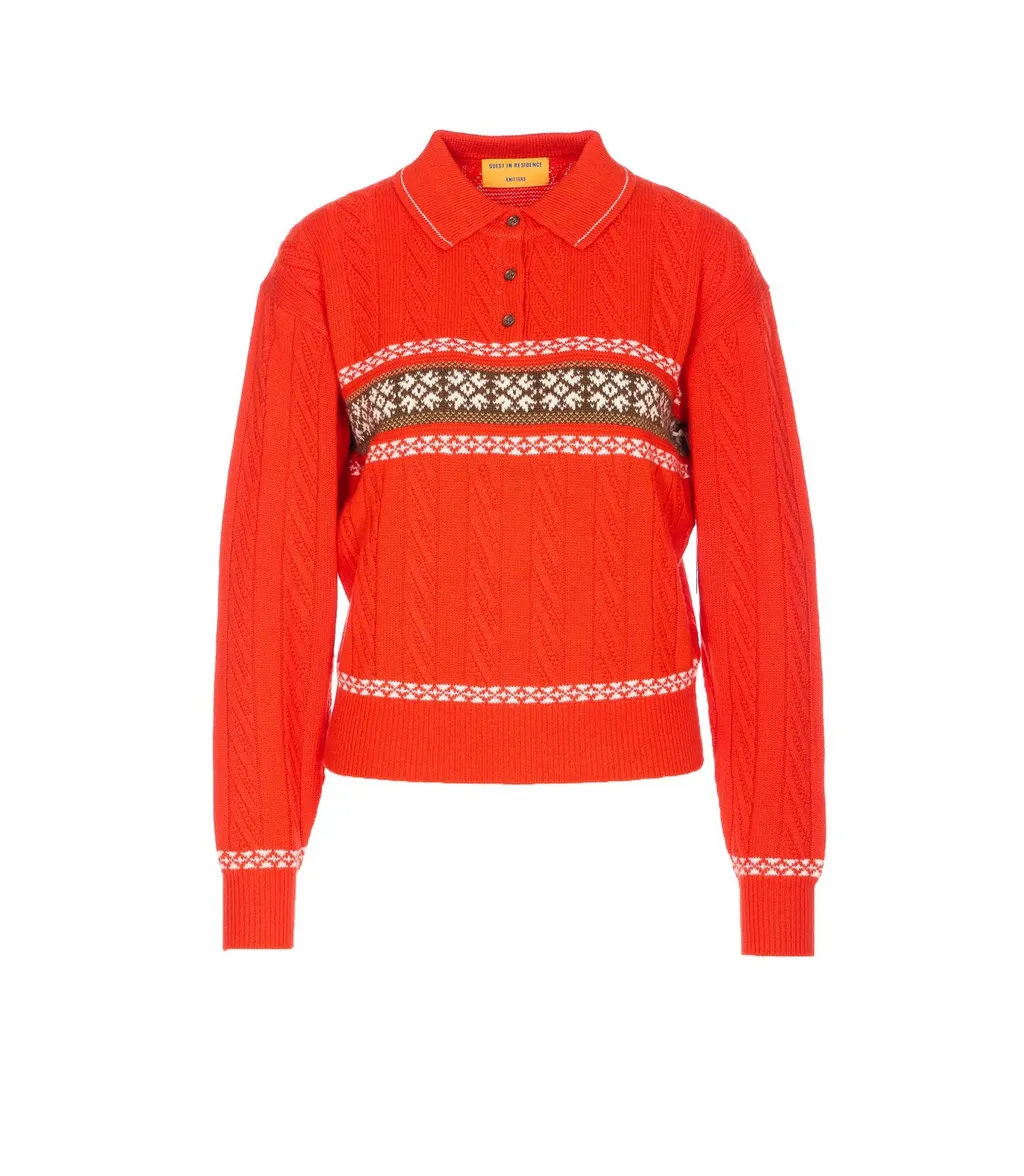 Fair Isle Knit Polo Sweater