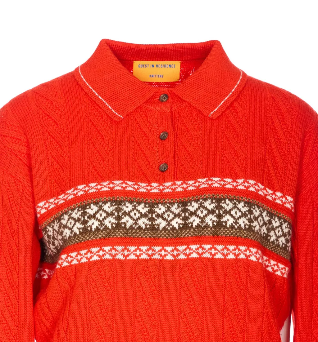 Fair Isle Knit Polo Sweater