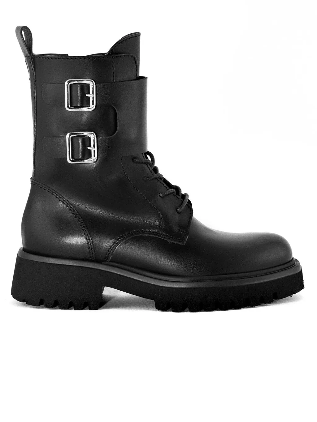 Lace-Up Combat Boots With Buckle Straps