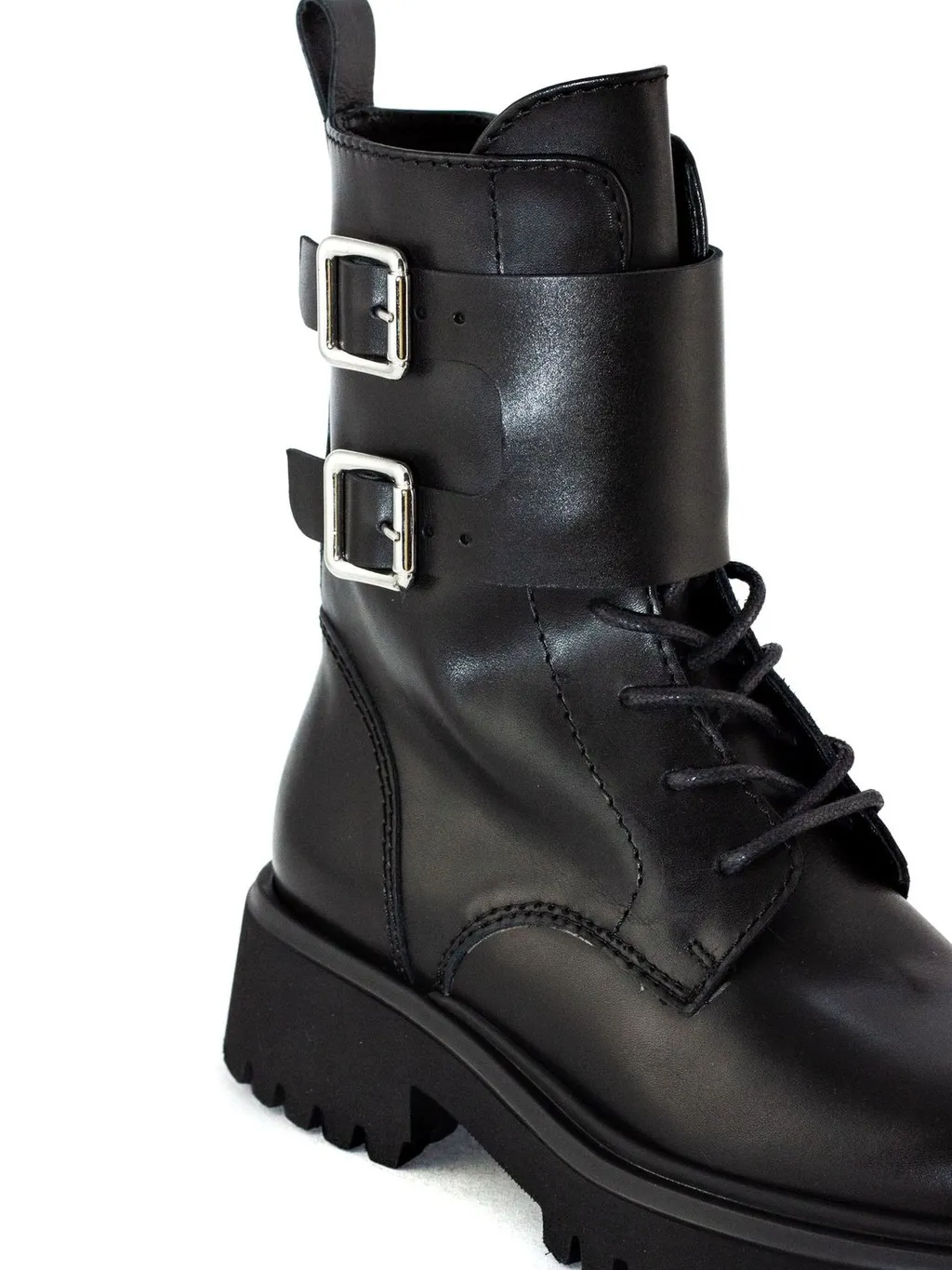 Lace-Up Combat Boots With Buckle Straps