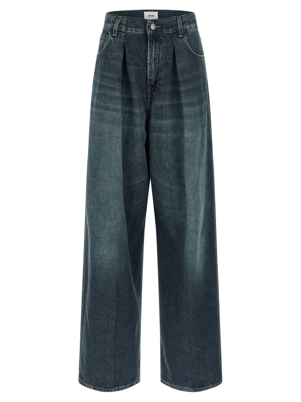 Wide-Leg Pleated Jeans