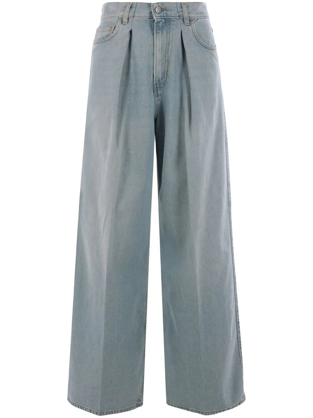 Wide-Leg Pleated Jeans