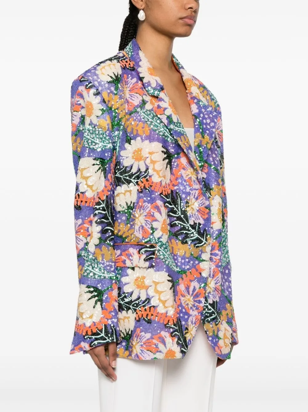 Sequined Floral Print Blazer