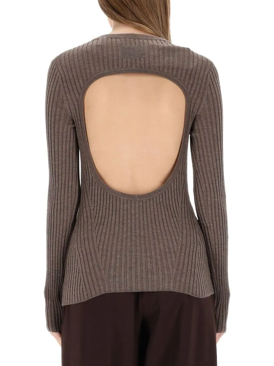 Ribbed Knit Sweater With Open Back