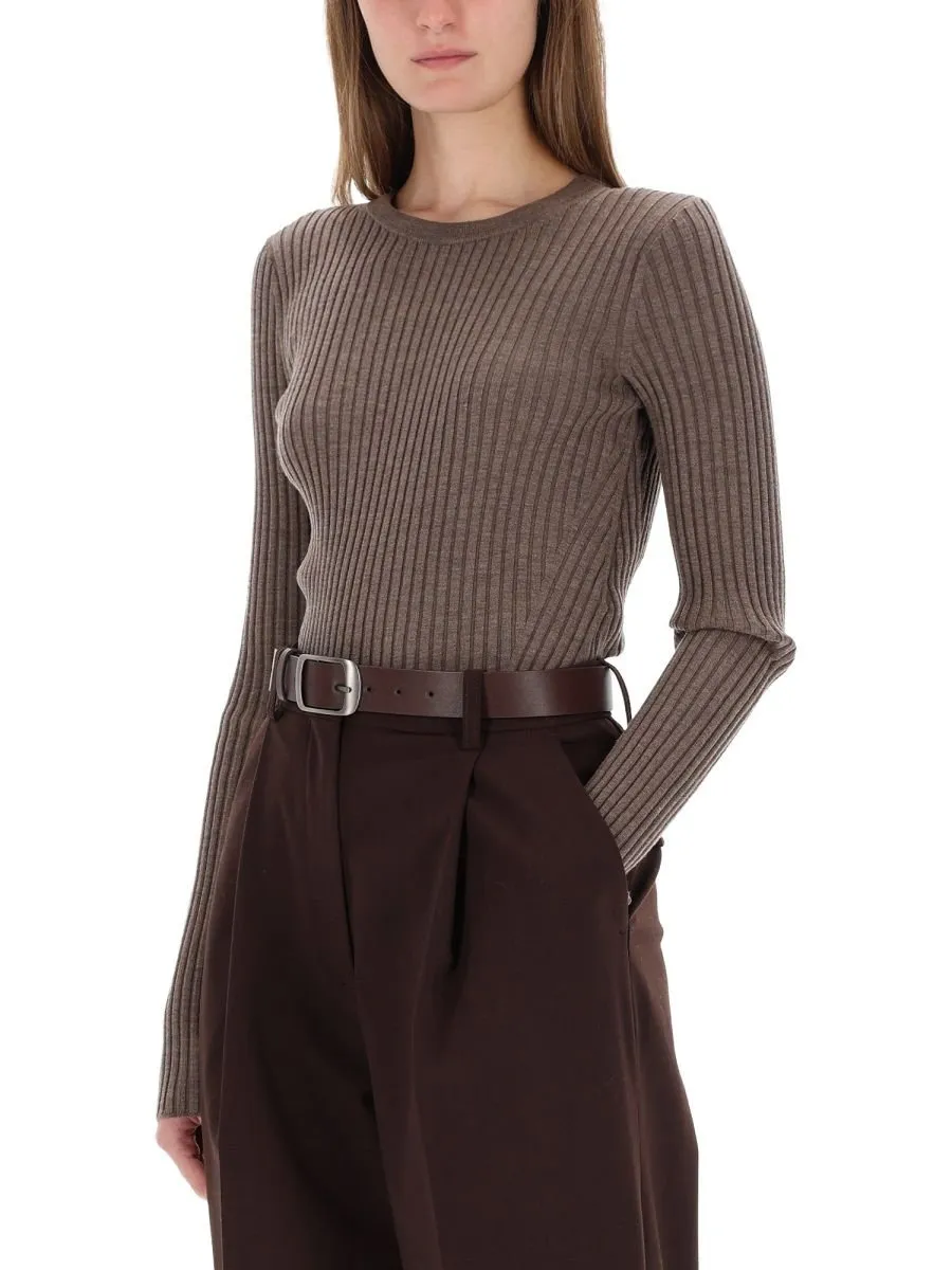 Ribbed Knit Sweater With Open Back