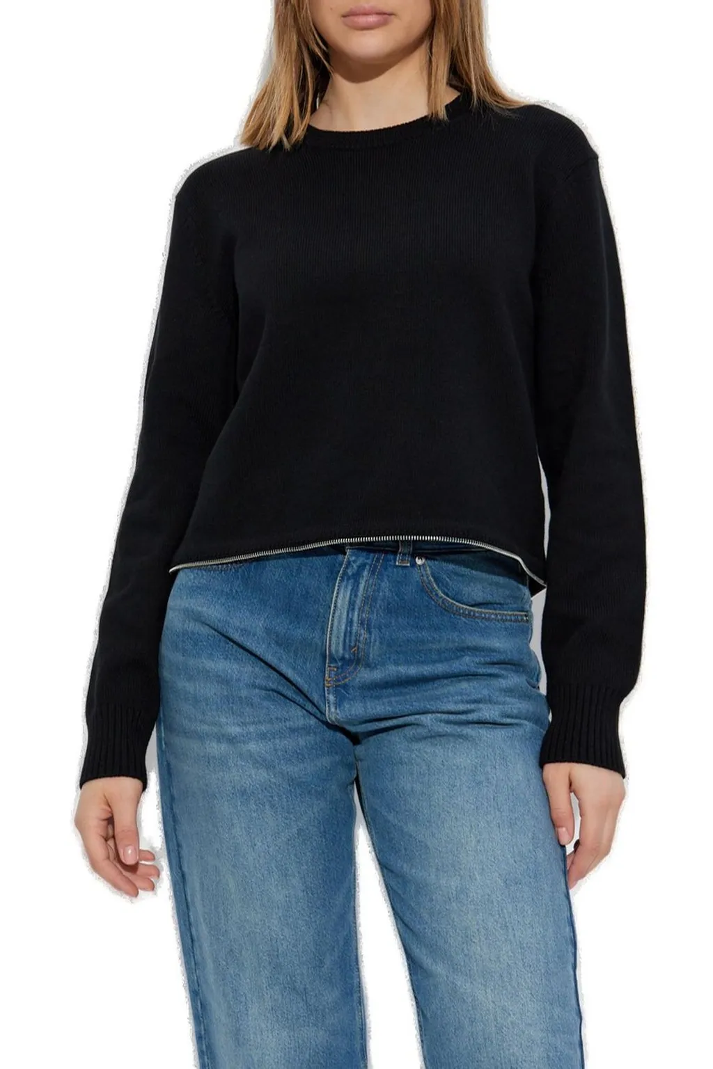 Cropped Sweater With Zipper Detail