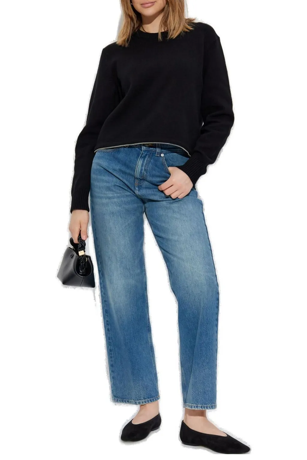Cropped Sweater With Zipper Detail