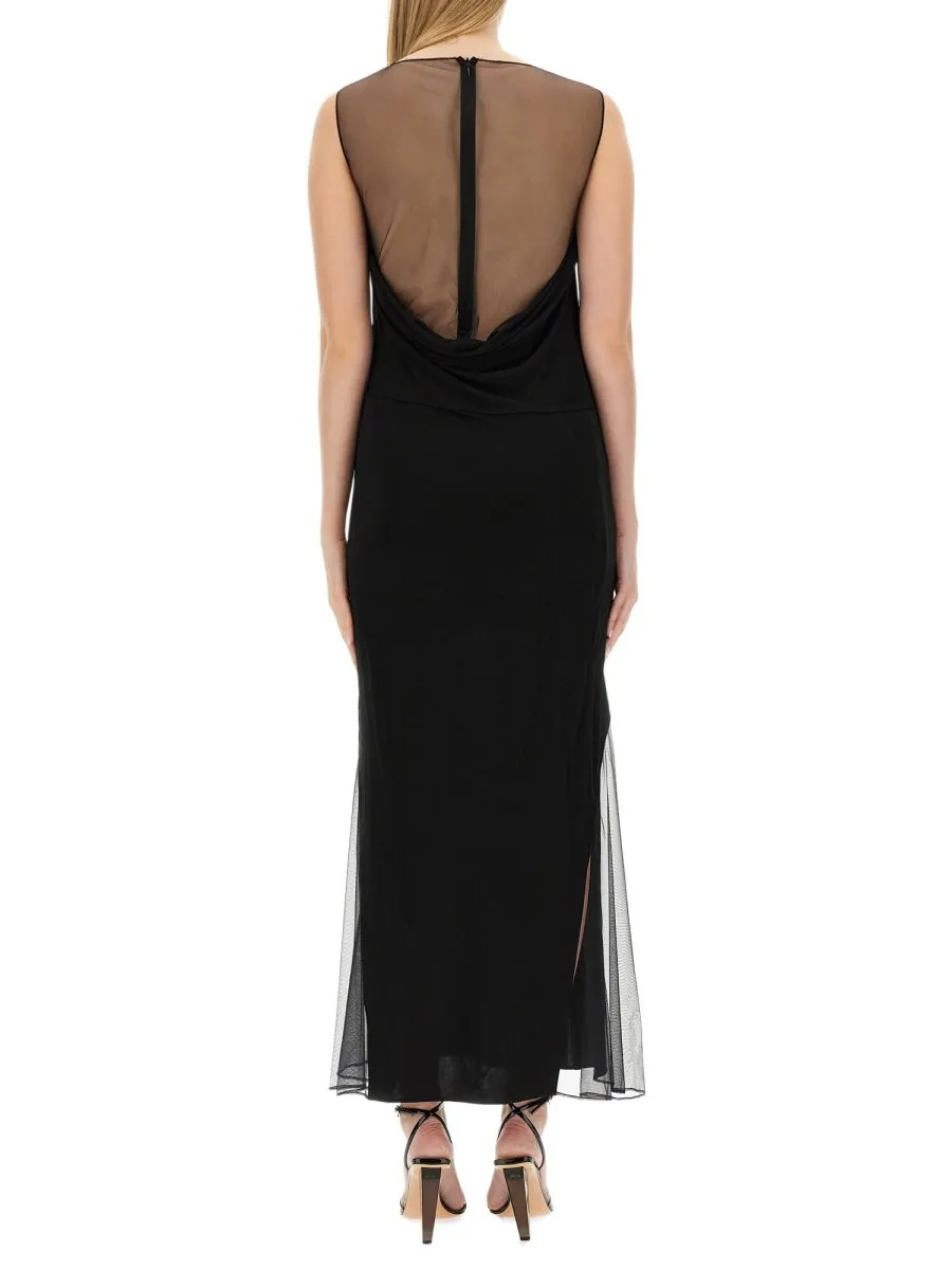 Sleeveless Maxi Dress With Tulle Inserts