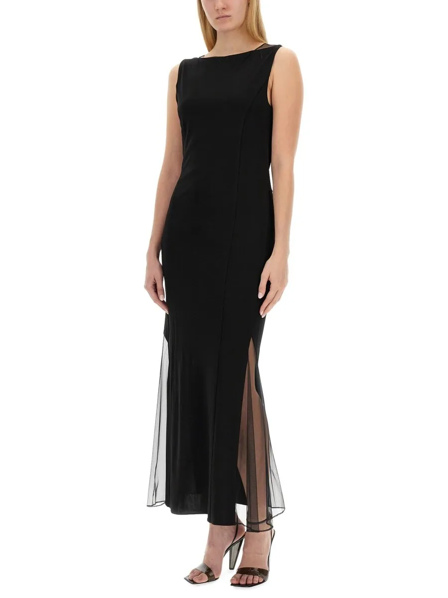Sleeveless Maxi Dress With Tulle Inserts