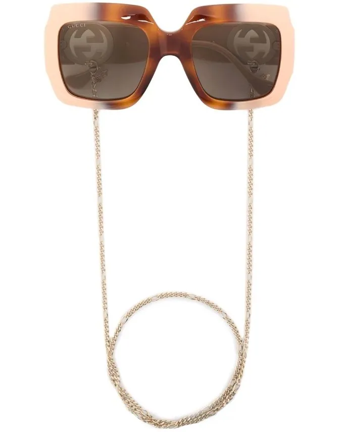 Square Sunglasses With Chain Detail