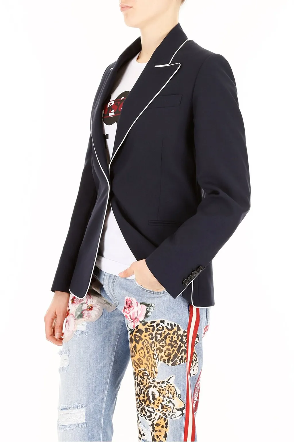 Blazer With Contrast Piping