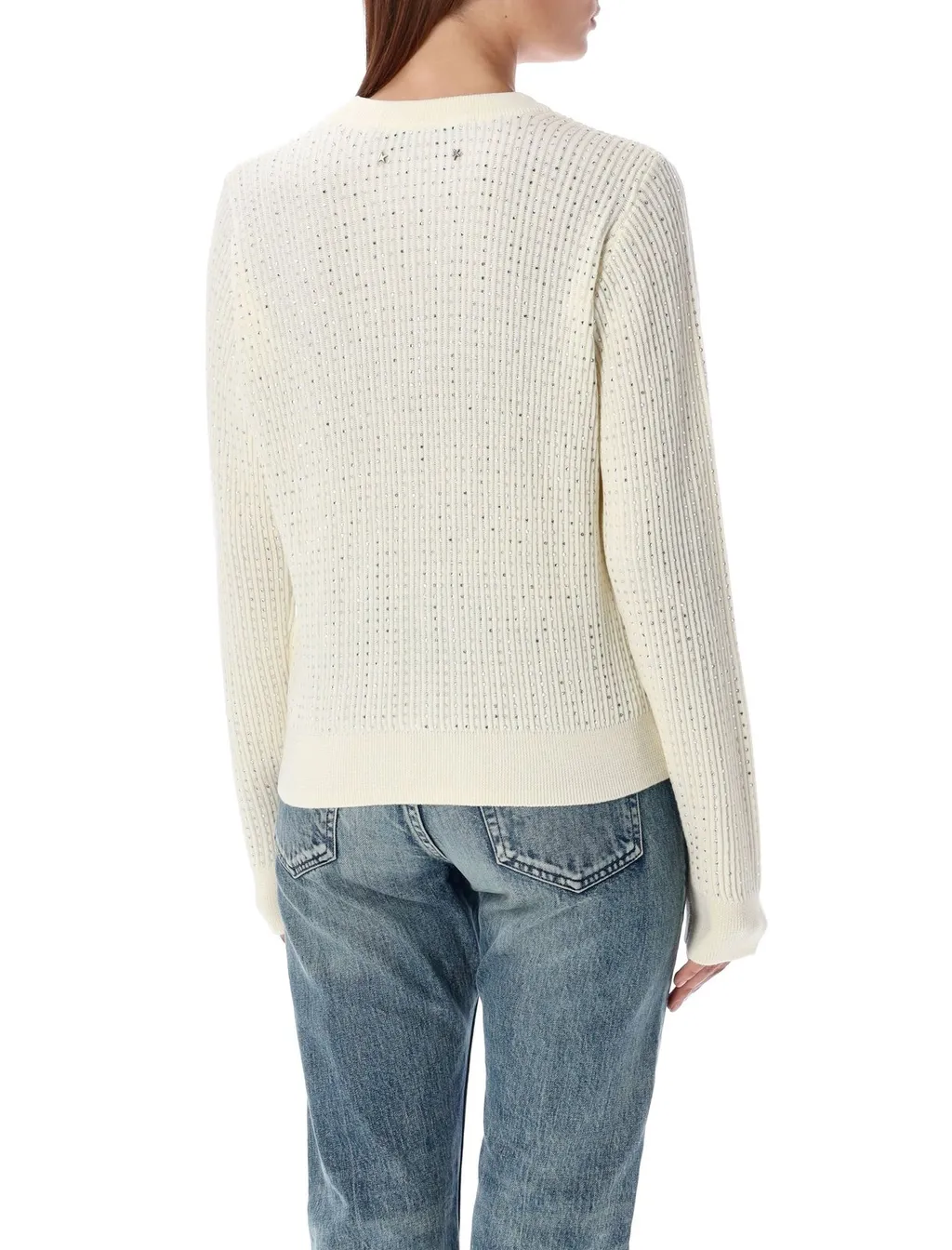Ribbed Knit Sweater With Rhinestones