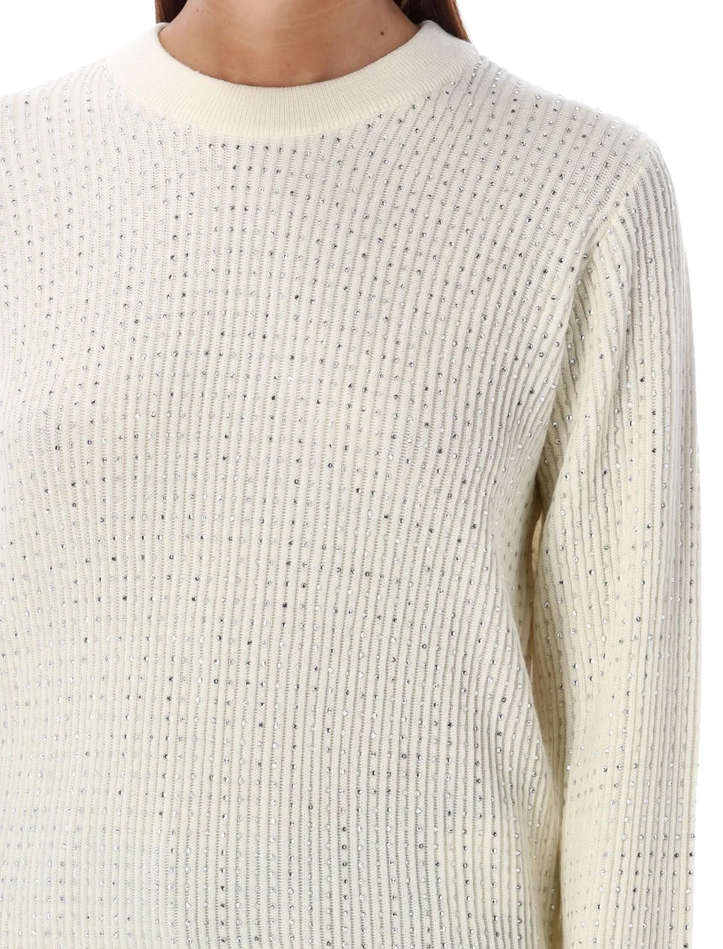 Ribbed Knit Sweater With Rhinestones
