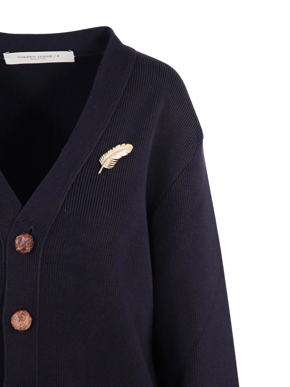 Cardigan With Feather Brooch