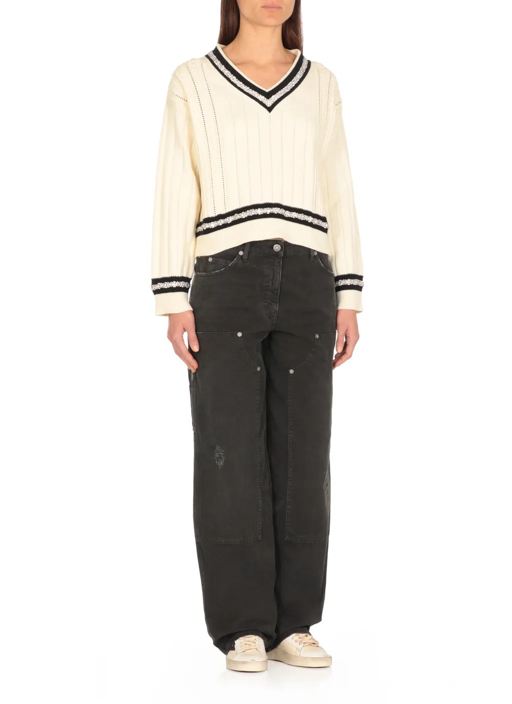 V-Neck Sweater With Stripes