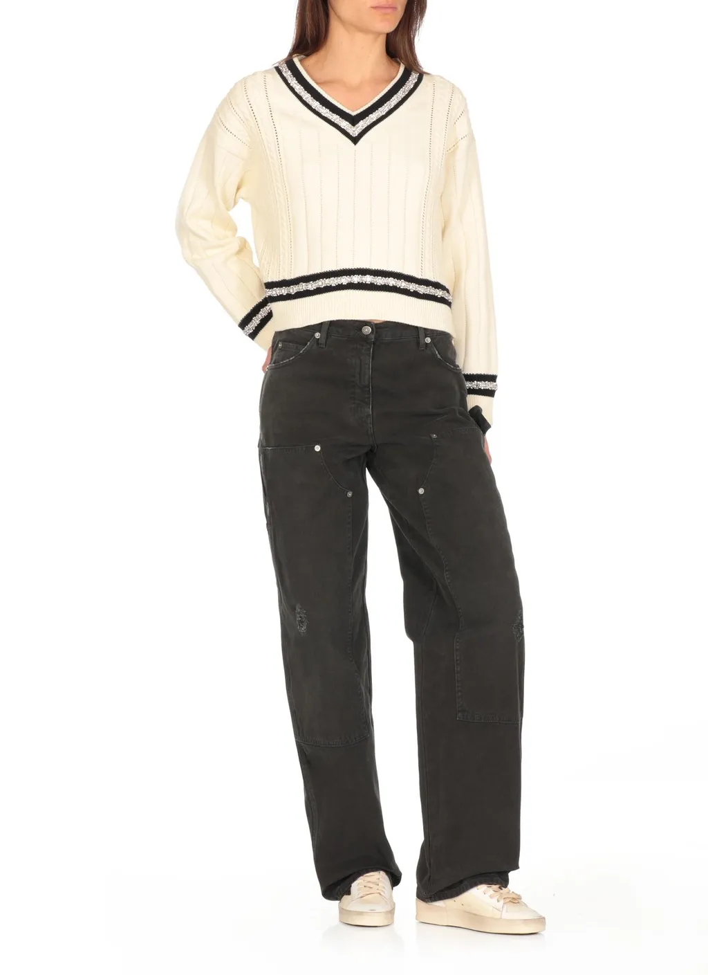 V-Neck Sweater With Stripes