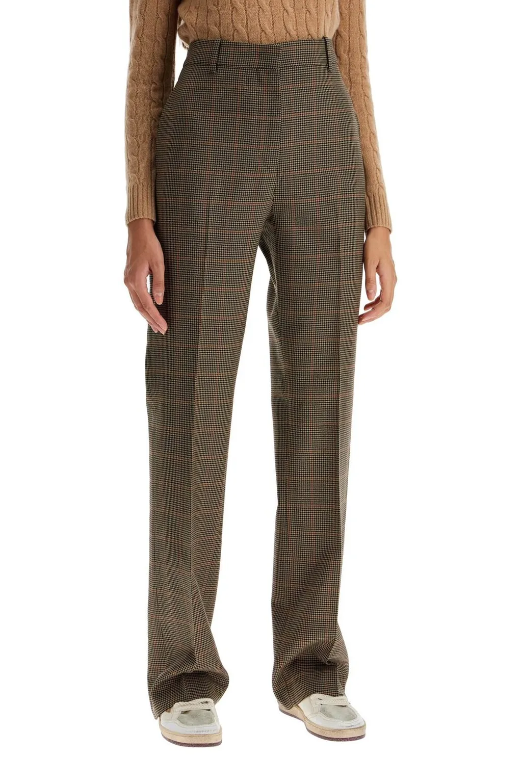Houndstooth Wool Blend Trousers