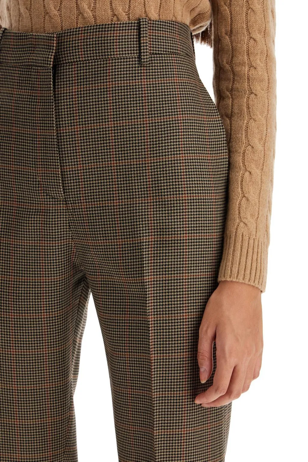 Houndstooth Wool Blend Trousers
