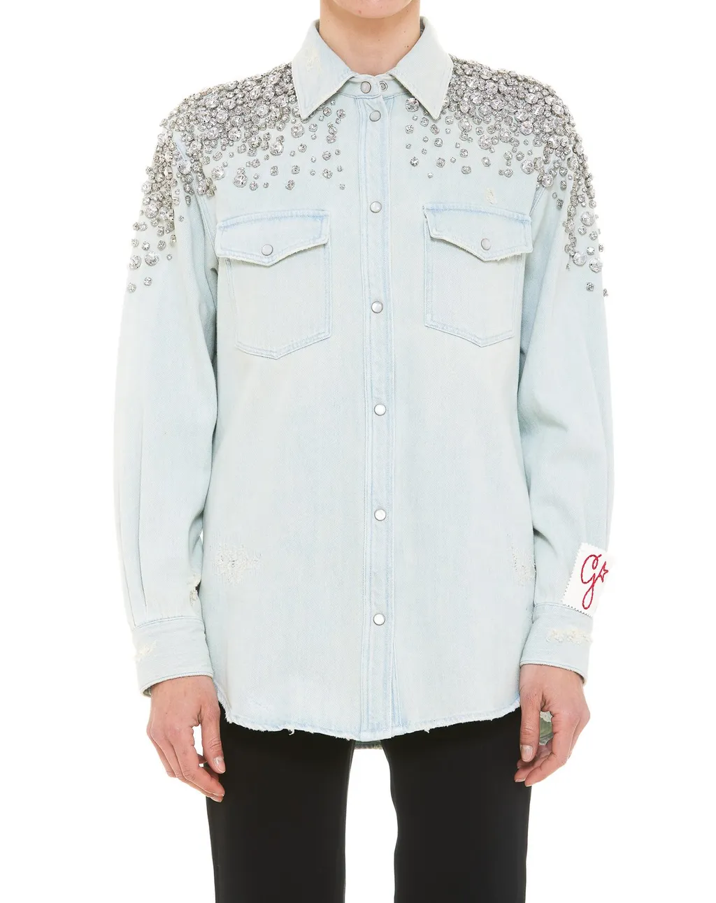 Denim Shirt With Crystal Embellishments