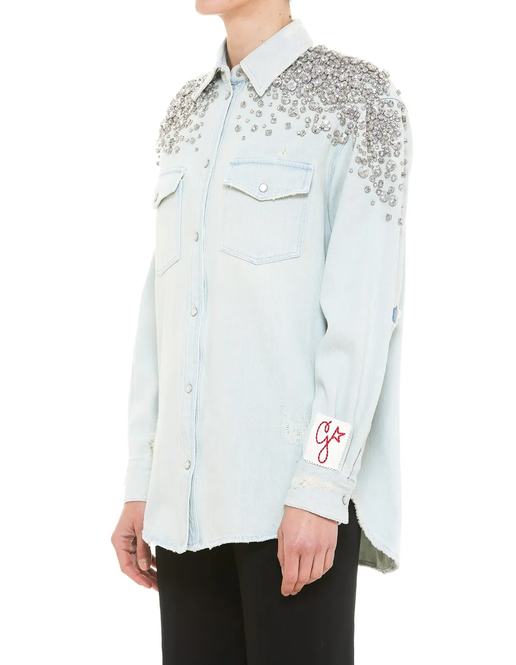 Denim Shirt With Crystal Embellishments