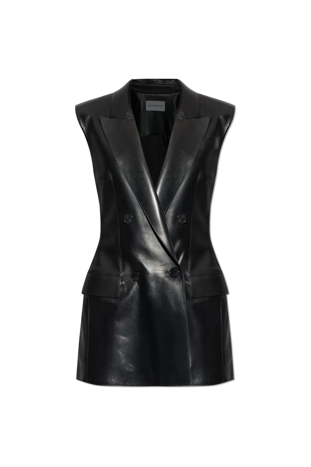 Sleeveless Double-Breasted Leather Dress