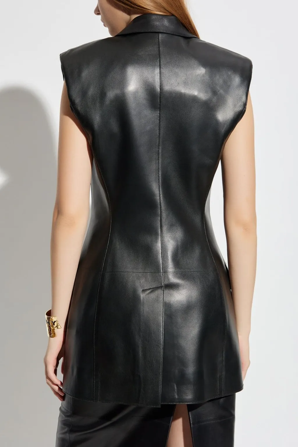 Sleeveless Double-Breasted Leather Dress