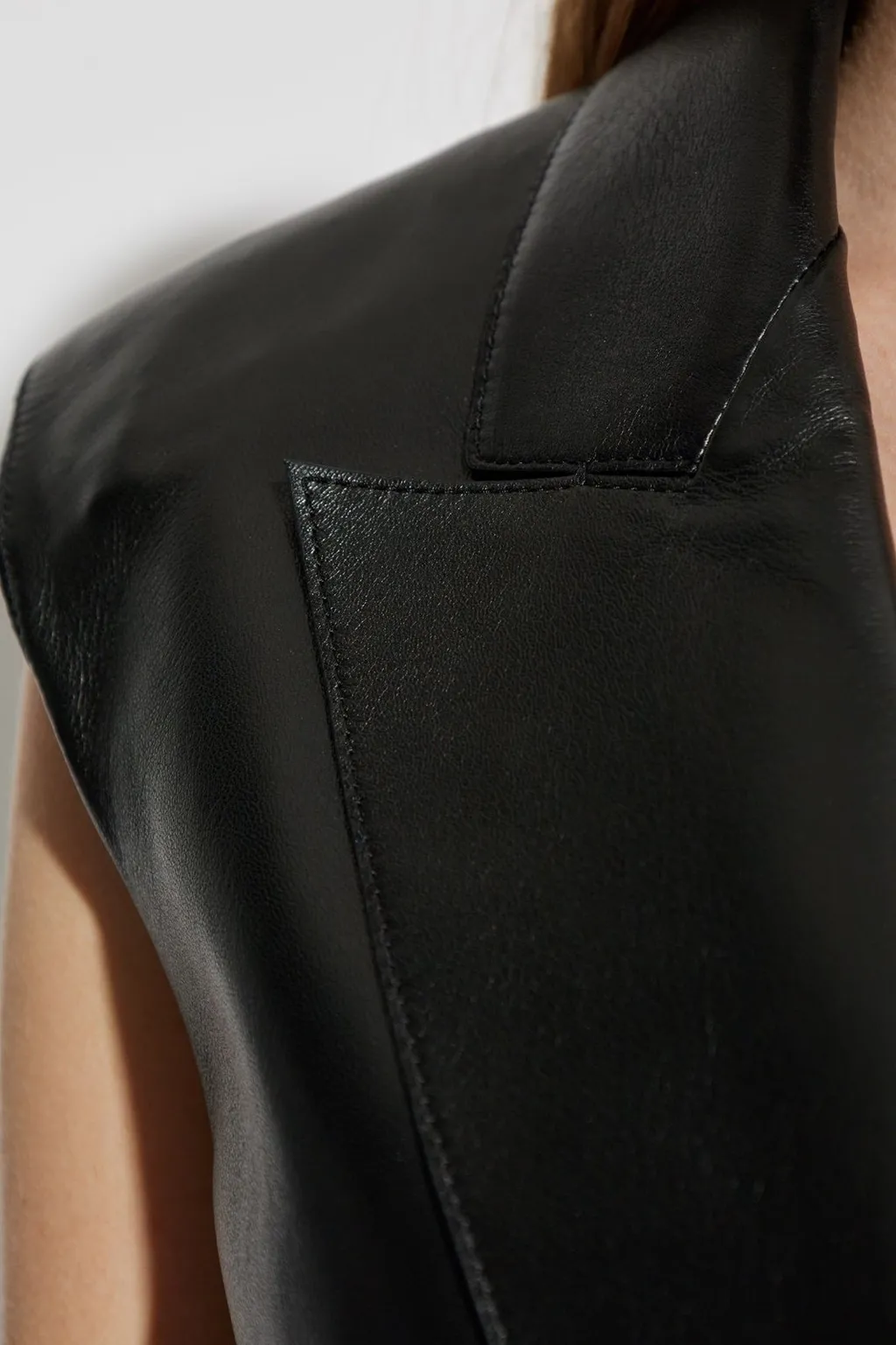Sleeveless Double-Breasted Leather Dress