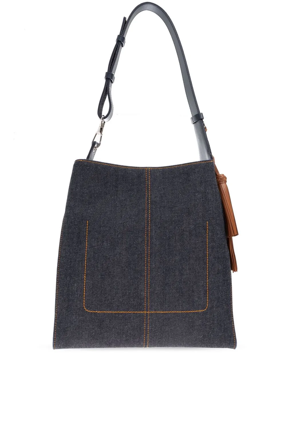 Denim Shoulder Bag With Tassel