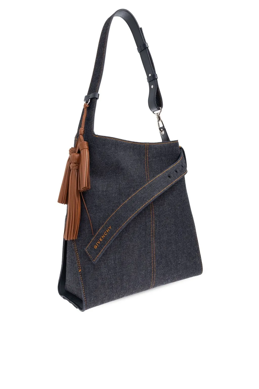 Denim Shoulder Bag With Tassel